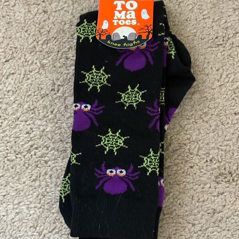 Halloween Socks Black and Purple Spider Youth Size 9-11